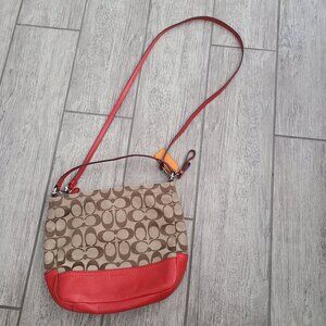 Coach Signature C Crossbody Bag with Red Leather Trim